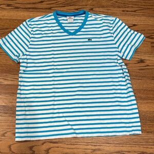Lacoste Men’s Blue & White Striped V-Neck TShirt 7/XXL